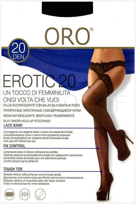 Женские чулки с кружевной резинкой на силиконовой основе ORO Erotic 20 calze