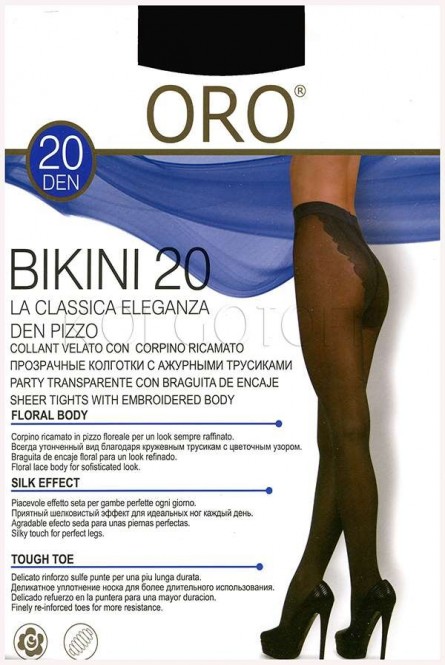 Женские классические колготки с ажурными трусиками ORO Bikini 20