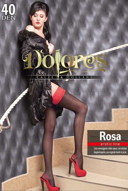 Женские чулки с ажурной каймой на силиконовой основе DOLORES Rosa 40