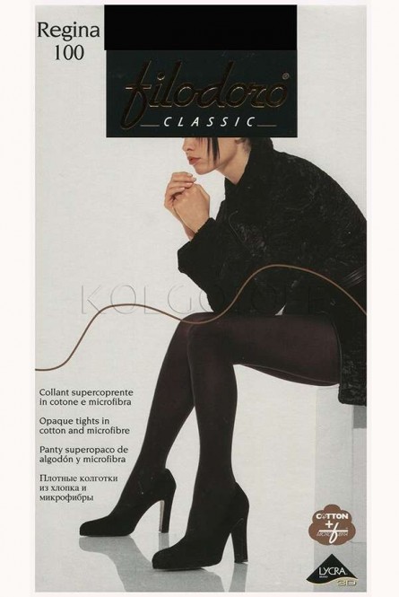 Плотные двухслойные колготки с хлопком FILODORO Regina 100