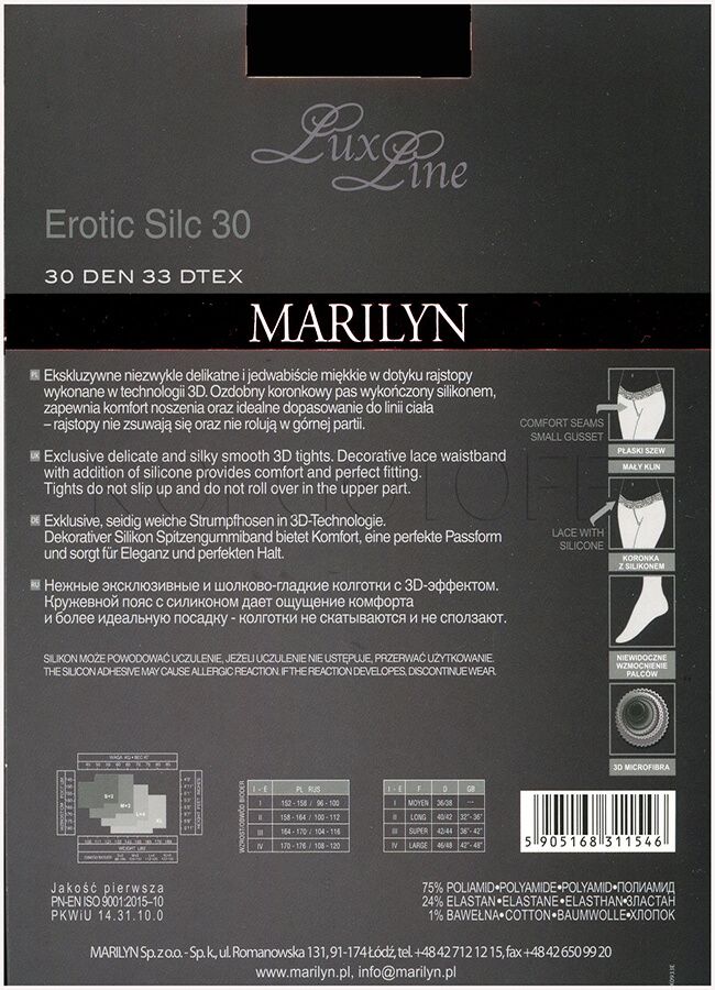 Колготки з силіконовим поясом MARILYNE Erotic Silk 30 Lux Line